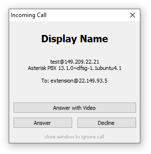 screenshot Incoming call
